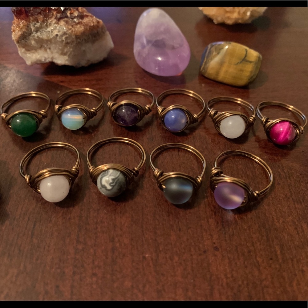 Wire wrapped stone rings